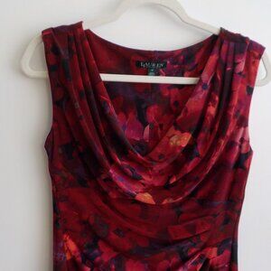 Lauren Dress - Size 12 - Sleeveless - Red Print - Cowl Ruching - Fancy (424)